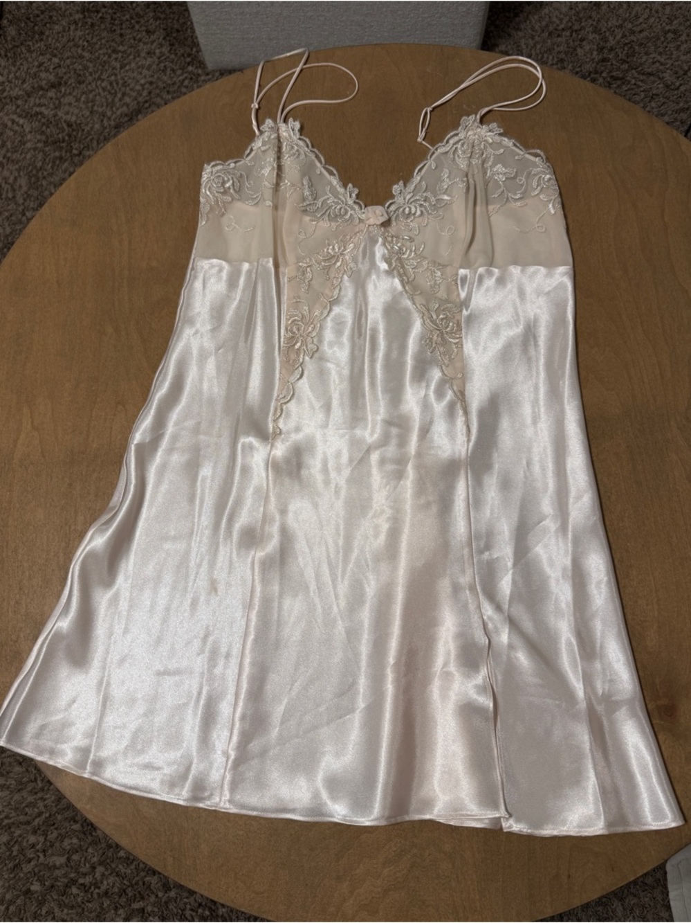 Dentelle “Belle” champagne nightie/lingerie with lace & beading embellishments